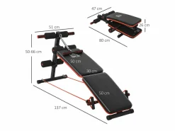 Banco de abdominales ajustable y plegable, multifuncional con cuerdas, de acero, y rojo (137 x 51 x 66 cm)^ Discount