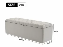 Banco de almacenaje tapizado con espacio de almacenaje - estructura de madera - lino 141x41,5x47 cm Gris claro Outlet