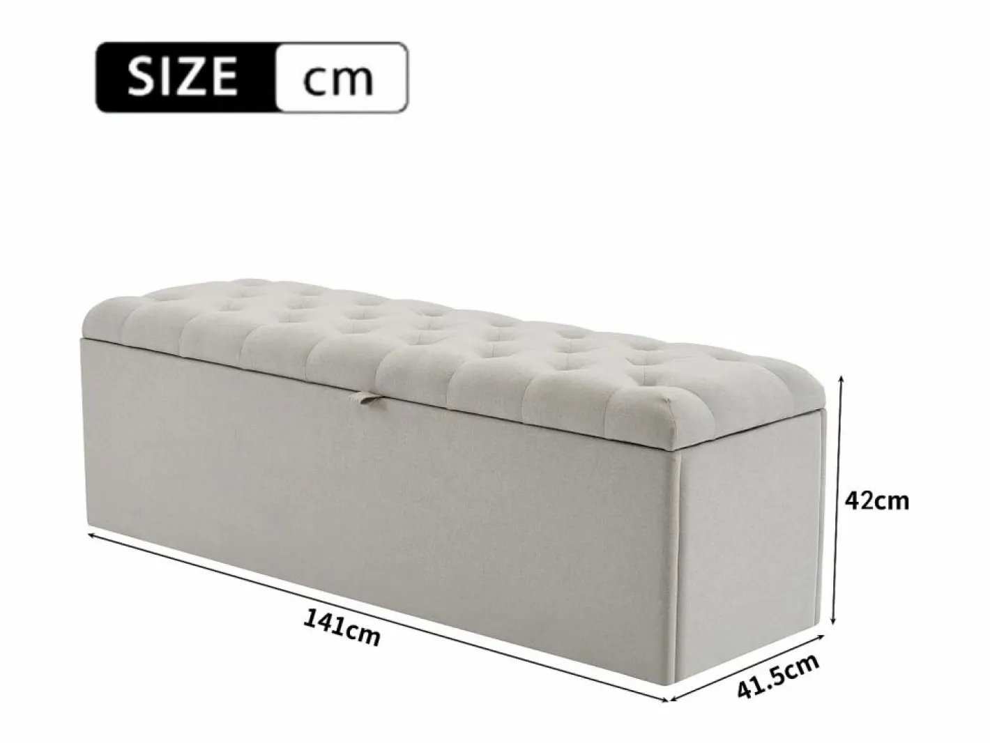 Banco de almacenaje tapizado con espacio de almacenaje - estructura de madera - lino 141x41,5x47 cm Gris claro Outlet