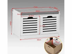 Banco de Almacenamiento con Cojines y 2 Cubos de Entrada del Gabinete Dresser Zapato Cómodo Banco FSR23-K-W ES^Sobuy New