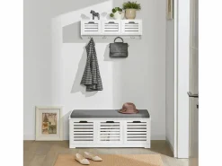 Sobuy Banco de Almacenamiento con Acolchados Cojines y 3 Cubos, Entrada Zapato Gabinete Dresser Cómodo Banco FSR23-W ES Blanco Outlet