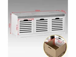 Sobuy Banco de Almacenamiento con Acolchados Cojines y 3 Cubos, Entrada Zapato Gabinete Dresser Cómodo Banco FSR23-W ES Blanco Outlet