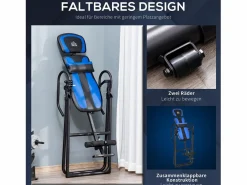 Banco de inversión plegable, entrenador de gravedad con ruedas y respaldo ajustable, de metal y ABS, y azul (132 x 71 x 145 cm) Negro Outlet