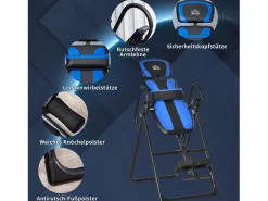 Banco de inversión plegable, entrenador de gravedad con ruedas y respaldo ajustable, de metal y ABS, y azul (132 x 71 x 145 cm) Negro Outlet