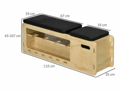 Banco de pesas ajustable con almacenamiento y bandas de resistencia, madera maciza, natural (110x35x107 cm) Marru00f3n Hot
