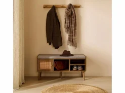 Calicosy Zapatero|Mueble De Almacenaje|Banco de zapatos de 1 puerta con fachada de ratán y 3 nichos abiertos L100 cm - PALMO