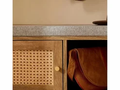 Calicosy Zapatero|Mueble De Almacenaje|Banco de zapatos de 1 puerta con fachada de ratán y 3 nichos abiertos L100 cm - PALMO