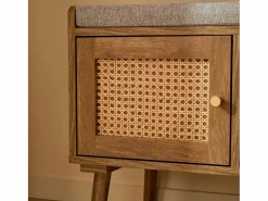 Calicosy Zapatero|Mueble De Almacenaje|Banco de zapatos de 1 puerta con fachada de ratán y 3 nichos abiertos L100 cm - PALMO