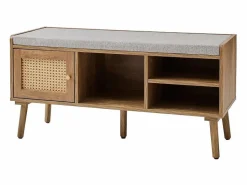 Calicosy Zapatero|Mueble De Almacenaje|Banco de zapatos de 1 puerta con fachada de ratán y 3 nichos abiertos L100 cm - PALMO