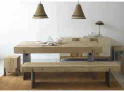 Banco Y Pie De Cama|Banco Y Pie De Cama|Banco efecto madera abeto con patas lacadas en color metal