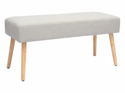 Miliboo Banco nórdico capitoné de borreguillo y madera clara 96 cm GUESTA Blanco Outlet