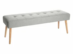 Miliboo Banco nórdico capitoné de tela efecto aterciopelado texturizado y madera clara 130 cm GUESTA Gris claro Hot