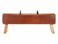 Banco Turnbock vintage con asas de cuero de cabra auténtico ES810317 Marru00f3n Sale