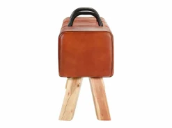 Banco Turnbock vintage con asas de cuero de cabra auténtico ES810317 Marru00f3n Sale