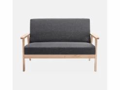 Sweeek Conjunto Sofás|Banco y sillón de madera y tela, 3 plazas oscuro