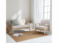 Sweeek Conjunto Sofás|Banco y sillón de madera y tela, 3 plazas