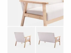 Sweeek Conjunto Sofás|Banco y sillón de madera y tela, 3 plazas