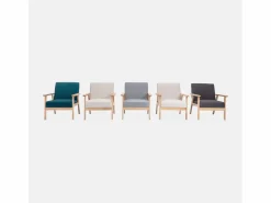 Sweeek Conjunto Sofás|Banco y sillón de madera y tela, 3 plazas