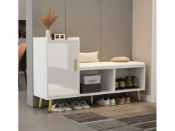 Merax Zapatero|Mueble De Almacenaje|Banco zapatero con 1 puerta, 2 nichos y cojín - patas y tiradores de metal dorado - - 120 x 35 x 68,5 cm