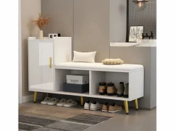 Merax Zapatero|Mueble De Almacenaje|Banco zapatero con 1 puerta, 2 nichos y cojín - patas y tiradores de metal dorado - - 120 x 35 x 68,5 cm