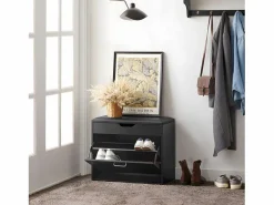 Sobuy Zapatero|Mueble De Almacenaje|Banco Zapatero con 1 Solapa para Entrada Banco de Almacenamianto con Cojín Acolchado de Asiento 60 x 30 x 50 cm FSR95-SCH ES