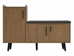 Banco zapatero de 100 cm, 3 puertas, asiento acolchado, almacenaje multinivel, tiradores asimétricos^OKWISH