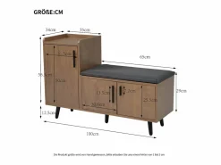 Banco zapatero de 100 cm, 3 puertas, asiento acolchado, almacenaje multinivel, tiradores asimétricos^OKWISH