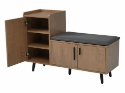 Banco zapatero de 100 cm, 3 puertas, asiento acolchado, almacenaje multinivel, tiradores asimétricos^OKWISH