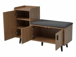 Banco zapatero de 100 cm, 3 puertas, asiento acolchado, almacenaje multinivel, tiradores asimétricos^OKWISH