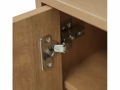 Banco zapatero de 100 cm, 3 puertas, asiento acolchado, almacenaje multinivel, tiradores asimétricos^OKWISH
