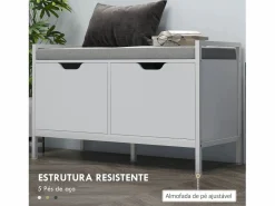 Homcom Banco zapatero Flow asiento + 2 compartimentos 50x84x35 cm Blanco Best