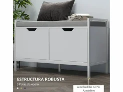 Homcom Banco zapatero Flow asiento + 2 compartimentos 50x84x35 cm Blanco Best