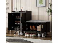 Merax Banco zapatero moderno con 4 puertas y cojín - patas y tiradores de metal - color - 120 x 34 x 82 cm Negro Discount