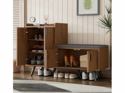 Merax Banco zapatero moderno con 4 puertas y cojín - patas y tiradores de metal - color natural - 120 x 34 x 82 cm Color natural claro Best