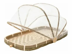 Aubry Gaspard Bandeja de bambú con campana de malla sintética Longitud 45cm Color natural claro New