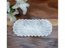 Bandeja decorativa de mármol esculpido a mano con forma única ondulada Gris Outlet