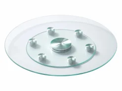 Bandeja Giratoria Redonda SucceBuy para Mesa, 61 cm, Bandeja de Servicio Giratoria 360°, Centro de Mesa de Comedor de Vidrio Templado con 6 Ruedas, para Banquetes^ Hot