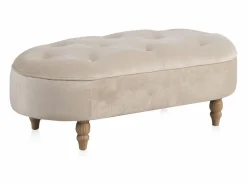 Banqueta tapizada con tejido aterciopelado beig y patas madera^ Outlet