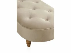 Banqueta tapizada con tejido aterciopelado beig y patas madera^ Outlet
