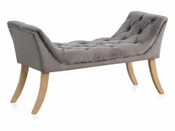 Banqueta tapizada con tejido aterciopelado y patas madera Gris Online