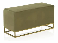 Banqueta tapizada con tejido aterciopelado con base dorada^ Outlet