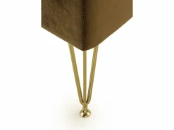 Banqueta tapizada con tejido aterciopelado marron con patas doradas^ Sale