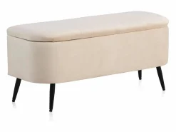 Banqueta-baul tapizada con tejido aterciopelado beig y patas metal Beige Outlet