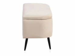 Banqueta-baul tapizada con tejido aterciopelado beig y patas metal Beige Outlet