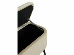 Banqueta-baul tapizada con tejido aterciopelado beig y patas metal Beige Outlet