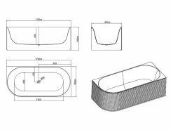 Baño de esquina estriado - 240L - mate - Acrílico - Ángulo recto - 170cm - BARBORI^Shower & Design Hot