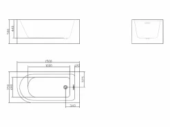 Baño de esquina ovalado de acrílico, 201L, 150 x 75 x 58 cm, ángulo recto, ANIKA^Shower & Design