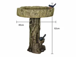 Baño para pájaros de hormigón con efecto madera y pájaro decorativo, resistente a la intemperie (46x46x62 cm)^ Sale