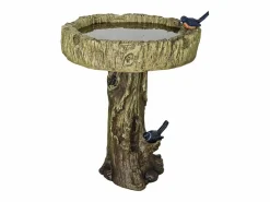 Baño para pájaros de hormigón con efecto madera y pájaro decorativo, resistente a la intemperie (46x46x62 cm)^ Sale