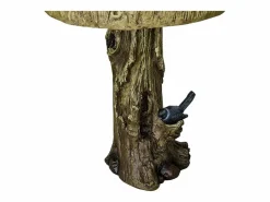 Baño para pájaros de hormigón con efecto madera y pájaro decorativo, resistente a la intemperie (46x46x62 cm)^ Sale